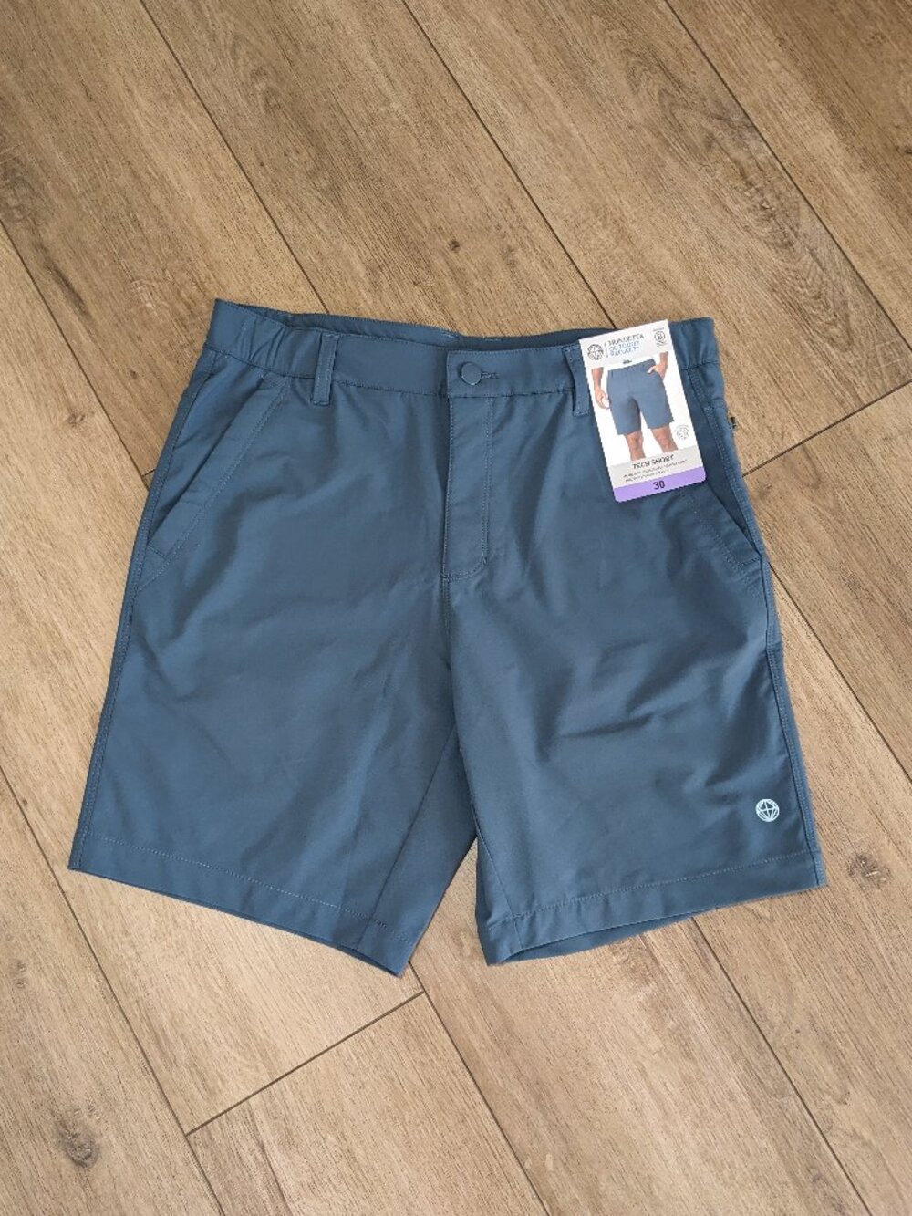 NWT MONDETTA Tech Shorts Men's Sz 30 Blue 8" Inseam Elastic In Waist Flat